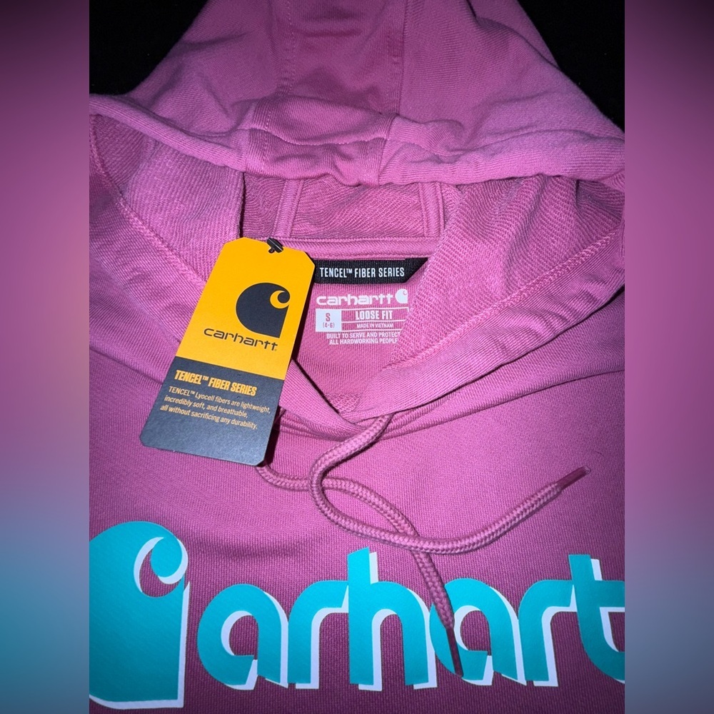 NEW CARHARTT PINK TENCEL™ FIBER SERIES LOOSE FIT GRAPHIC SOFT HOODIE SZ SMALL - Picture 8 of 14
